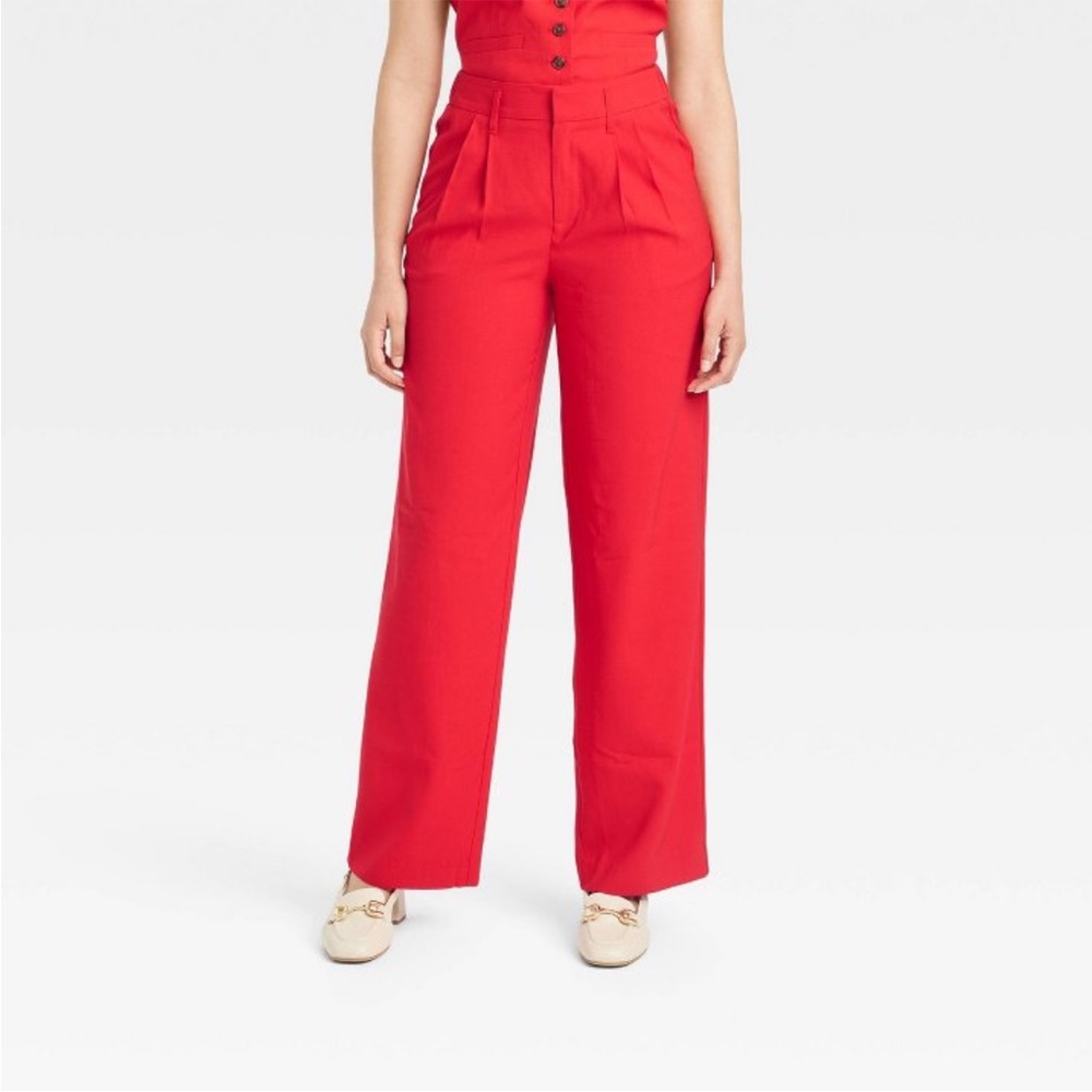 🌟5x Host Pick🌟Women’s Red High Rise Pleated Front Straight Trousers